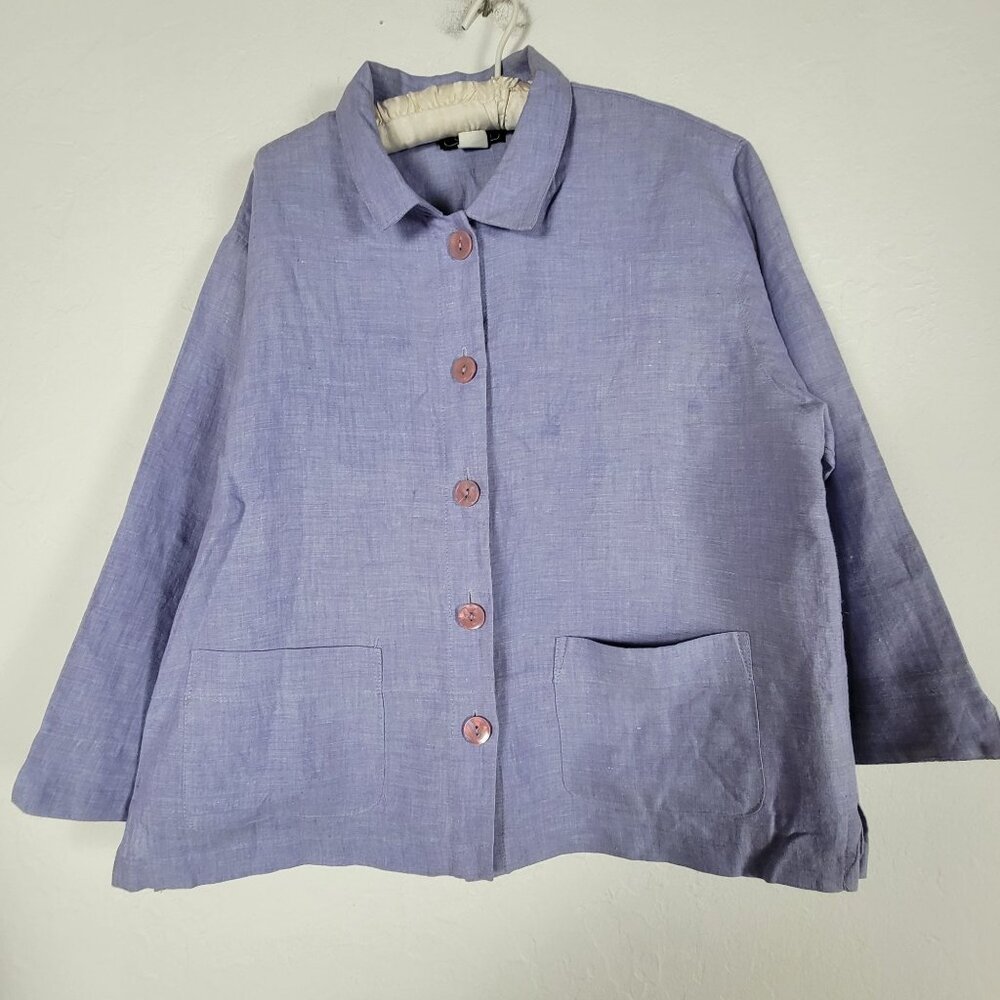 Carol Anderson Collection Womens Linen Button-Up Jacket Large Lavender Pockets